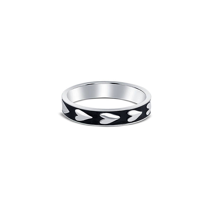 Take my Heart Black Enamel Band for Men in Sterling Silver - Image 4