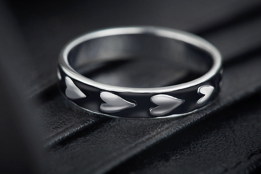 Take my Heart Black Enamel Band for Men in Sterling Silver - Image 2