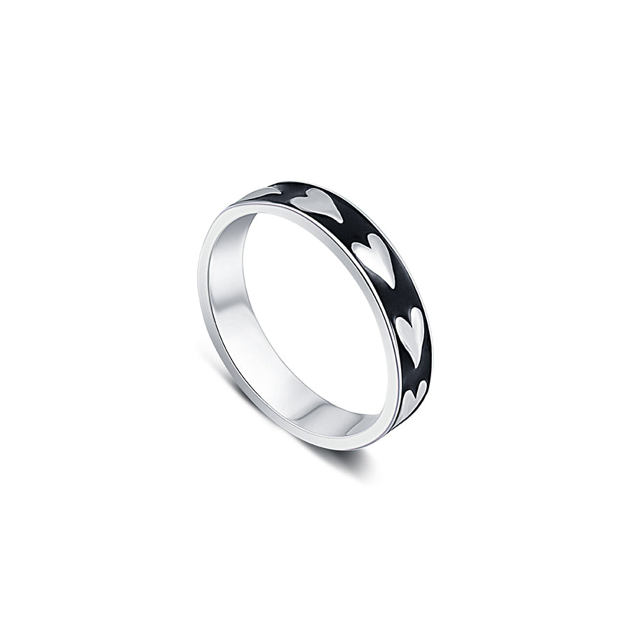 Take my Heart Black Enamel Band for Men in Sterling Silver - Image 3