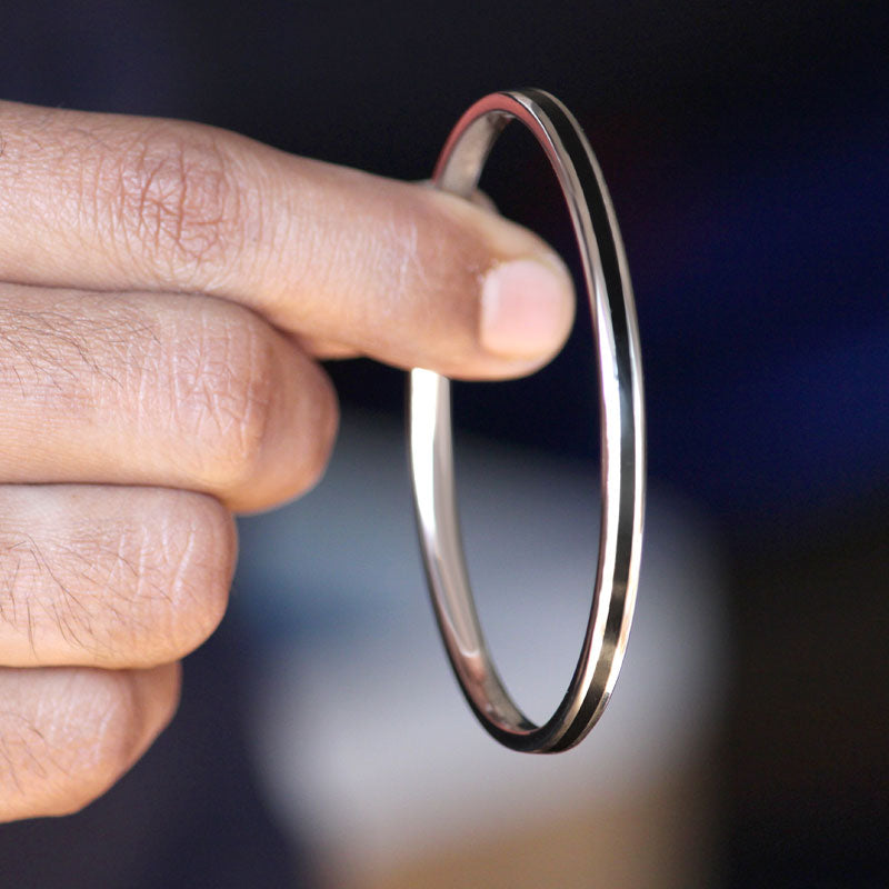 Black Grace 1 Line Silver Kada for Men