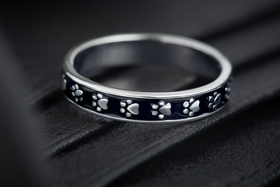 Pawsome Black Enamel Sterling Silver Band for Men - Image 2