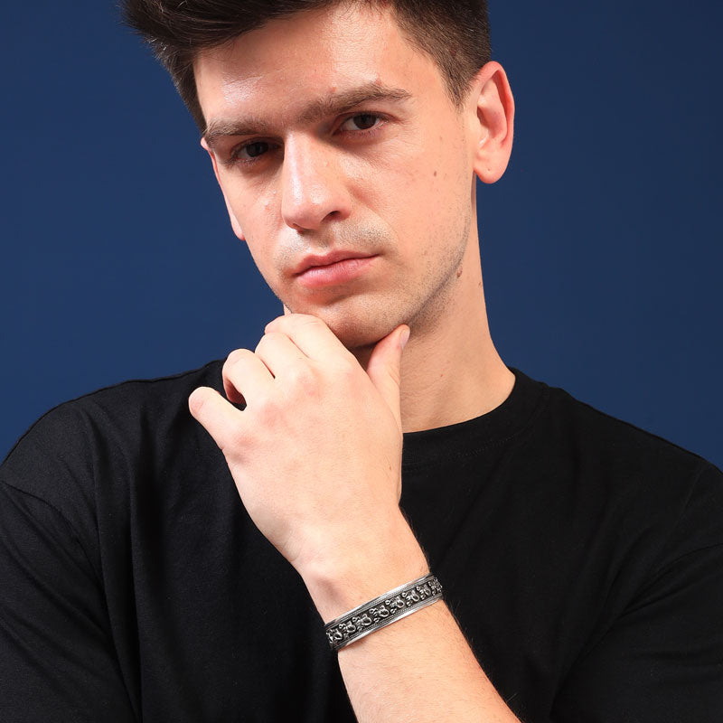 Vrishchik 925 Sterling Silver Cuff Kada for Men