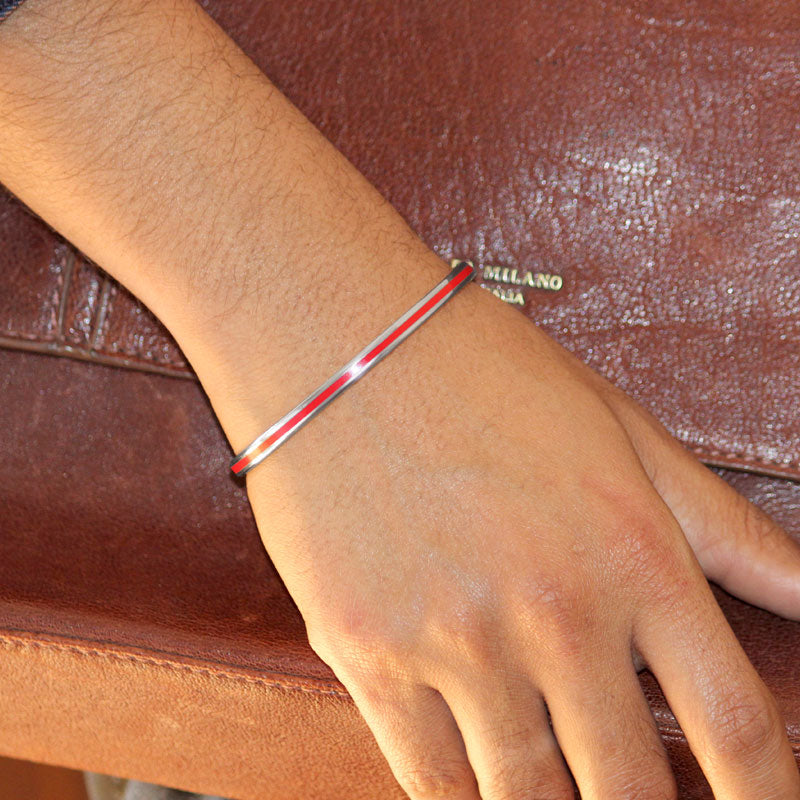 Red Elegance 1 Line Silver Kada for Men