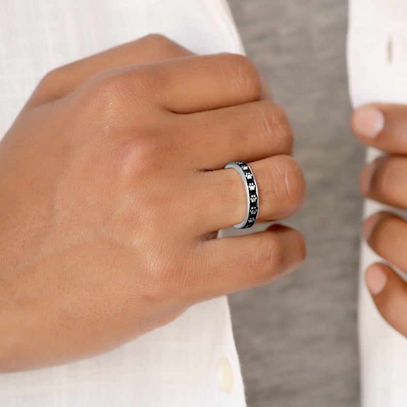 Pawsome Black Enamel Sterling Silver Band for Men