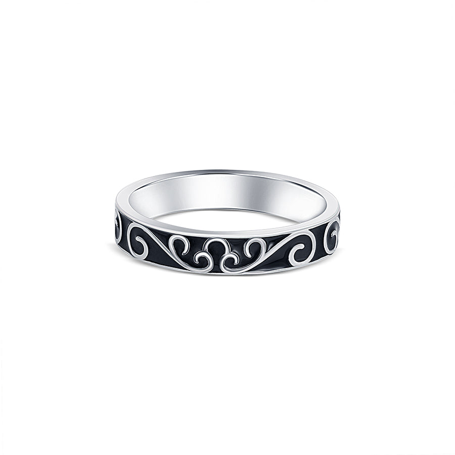 Vintage Flora Band for Men in 925 Sterling Silver and Black Enamel - Image 5