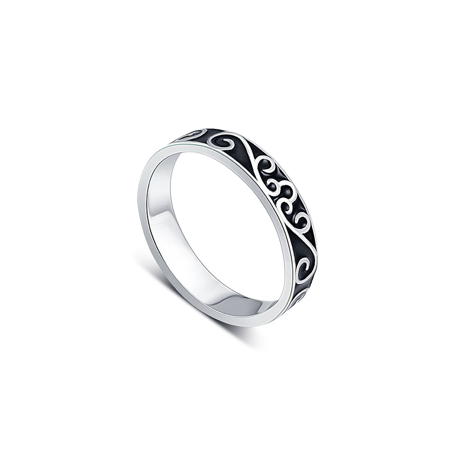 Vintage Flora Band for Men in 925 Sterling Silver and Black Enamel - Image 4