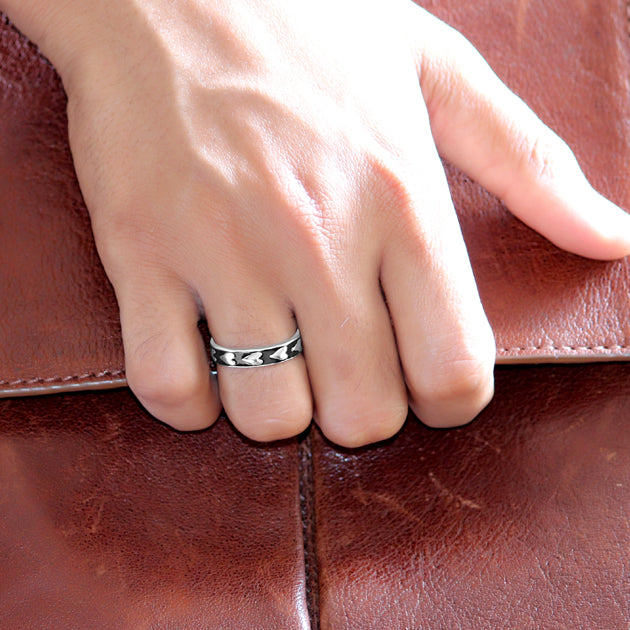 Take my Heart Black Enamel Band for Men in Sterling Silver