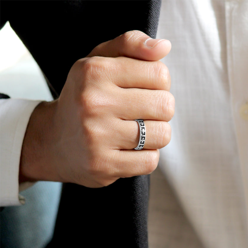 Paramount Men's Band in Sterling Silver with Black Enamel